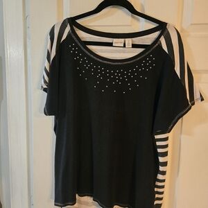 CHICOS zenergy Black & White Blouse With Silver Spots Size 2